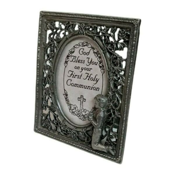 First Communion Pewter Frame Boy 3.5" Religious Keepsake VTG 🕊️ - Picture 2 of 12